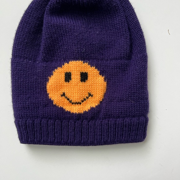 Other - Purple Knit Beanie with Orange Smiley Face